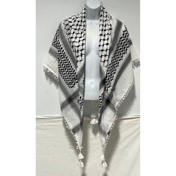 Houndstooth scarf, Keffiyeh, Arafat Hatta, cotton wide scarf with tassels, Shema - Picture 2 of 3
